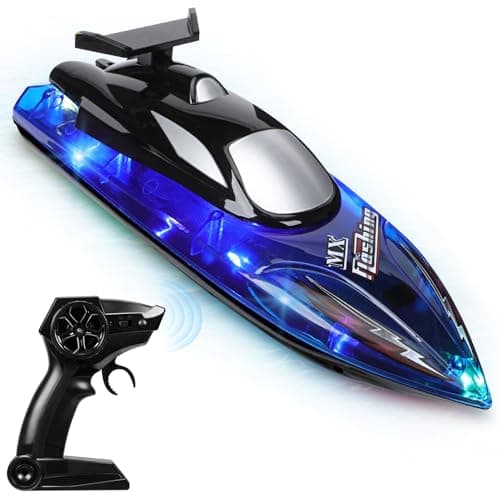 Image of Helmsyde Remote Control Boat RC Boat for Kids Adults with LED Lights 2.4GHz RC High Speed Boats for Pools and Lakes 2 Rechargeable Batteries Low Battery Alarm Cool Water Play Toy Gift for Boys Girls