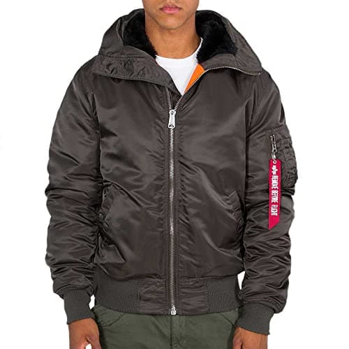 Image of Alpha Industries MA-1 Hooded Bomber Jacket for Men Black Olive