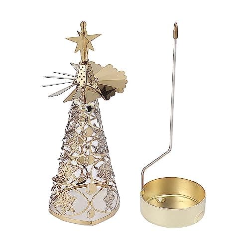 Image of BestAlice Christmas Tree Tealight Candle Holder, Metal Tea Light Candle Holders, Spinning Candle Holder Rotating Candlestick Set for Romantic Wedding Christmas Party(Gold)