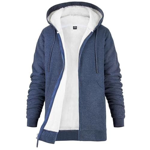 Image of CityComfort Womens Hoodie with Fleece Lining Zip Hoodie Women Teenagers S-XL Warm Cosy Outerwear Full Zip Loungewear Gifts for Her (Navy, L)