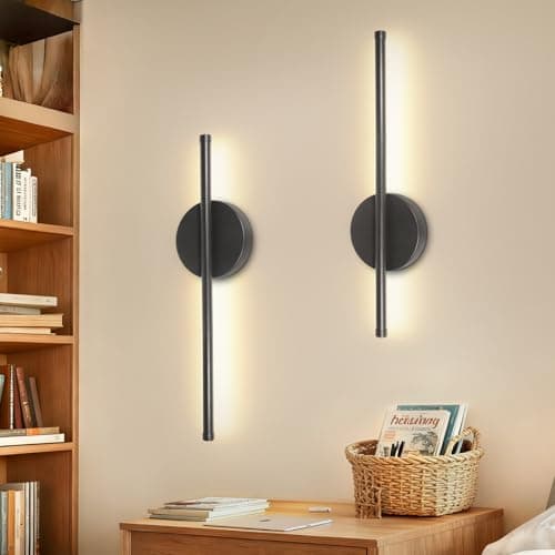 Image of Dehobo Rechargeable Wall Lights, Battery Operated Wall Lights 3 Color Temperature, Wall Lamp Dimmable Wireless with Remote Control Black 40CM for Living Room Bedroom Hallway, 2 Pack