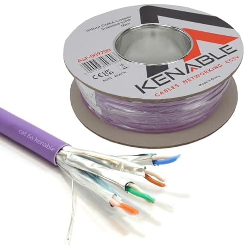 Image of kenable Cat6A S/FTP Network Cable Reel LSZH Low Smoke 10 Gigabit Ethernet Pure Copper Shielded Purple 50m