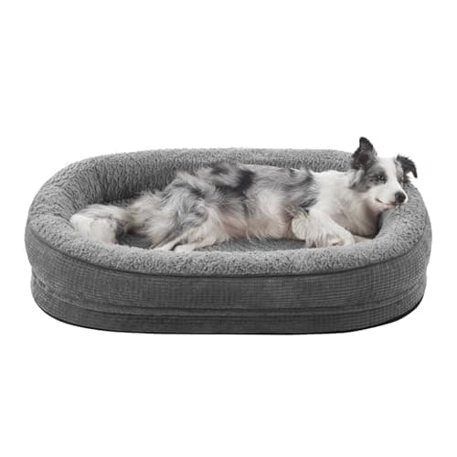 Image of Pawk Large Dog Bed, Orthopedic Memory Foam Dog Beds, Washable Dog Bed, Fits up to 23kg, Four-Sided Neck Pillow, Good for Doberman Pinscher, Sheltie, Border Collie, Australian Herding Dog, Dark gray
