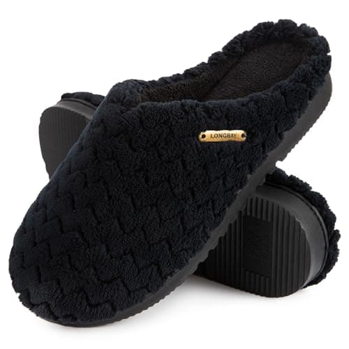Image of LongBay Women's Flannel Slippers Soft Memory Foam Slip on House Shoes Indoor Outdoor(9-10,Black)