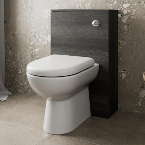 Image of Baystone Modern Bathroom Cloakroom Back to Wall BTW Toilet WC 500mm Furniture Unit D Shape Pan Soft Close Seat, Dual Flush Cistern, Charcoal Grey