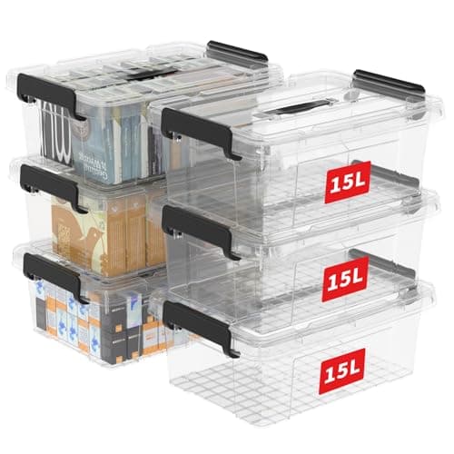 Image of Cetomo 15L*6 Storage Boxes, Carry Plastic Storage Box with Lids, Clear Organizing Container with Handle and Secure Latches, Nestable & Stackable Tote Box for Home Office, 15L-6 Pack, Transparent