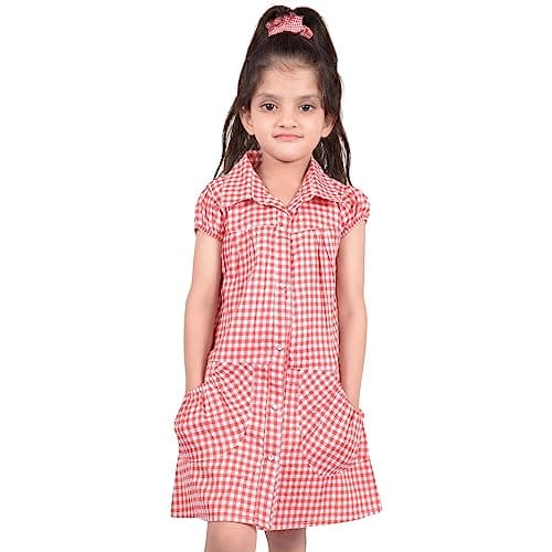 Image of A2Z 4 Kids Girls School Uniform Pleated Gingham Checked Summer - UF Dress 645 Red 6-7