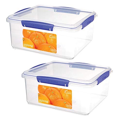 Image of Sistema 5L 5 Litre 169oz Large Rectangle Klip It Clear Food Storage Boxes - Microwave, Dishwasher & Freezer Safe - Set of 2.