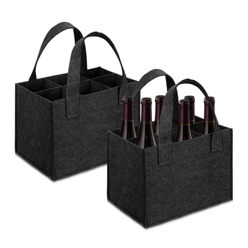 Image of Hiuyavy Felt Wine Bottle Carrier Bags, 2PCS Wine Bottle Bag, Portable Wine Bottle Bag for 6 Bottle Wine Carrier Bags with Handle for Storing Carrying Wine Beer Champagne Drinks Carrier (Black)