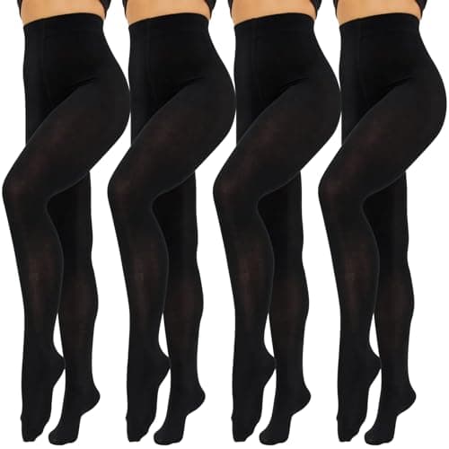 Image of Lancry 4 Pairs 60 Denier Black Tights for Women, Soft Stretch Velvet Opaque Tights, Control Top High Waisted Ladies Footed Pantyhose