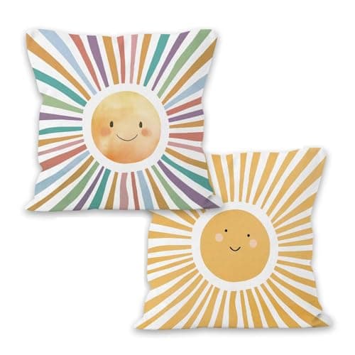 Image of 2PCS Bohemian Sun Cushion Covers 45×45CM, Colorful Double-Sided Printed Cotton Pillow Covers, Decorative Throw Pillows for Sofa, Bed Pillows Decorative & Sofa Cushion Covers,for Living Room Bedroom