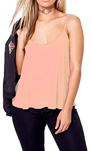 Image of Plain Strappy Cami Vest Top Swing and Flowy Women's Sleeveless Loose Fit Camisole Tank Top Scoop Neck Nude Peach-16-18