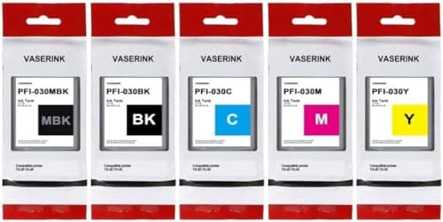 Image of PFI-030 Full Color 55-ml Pigment Ink Tank Kit(5Pcs, Matte Black,Black Cyan Magenta Yellow) VASRINK Compatible PFI-030MBK PFI-030BK PFI-030C PFI-030M PFI-030Y Replacement for Canon TA-20 TA-30 Printer