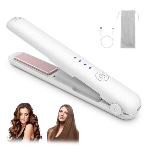 Image of Cordless Hair Straightener, Mini Cordless Hair Straightener & Curling Wand, 3000mAh Battery, USB-C Charging, 4 Temperature Settings Adjustable for Short to Long Hair (White)