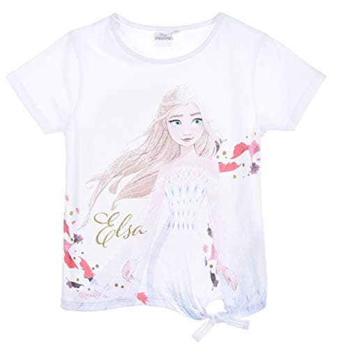 Image of Disney Frozen Kids Girls Short Sleeve T-Shirt Featuring Elsa, Ages 4-8 Years (UK, Age, 8 Years, Regular, White)