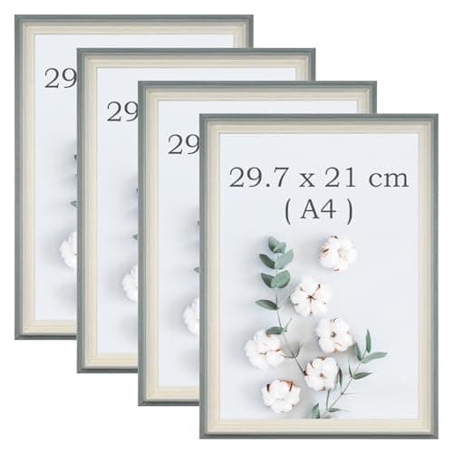Image of YoHyien 4 Pcs A4 Photo Frames, Desktop Free Standing Picture Frames 21x30 cm, Landscape and Portrait Photo Frame with Mount for Wall (Sage Green, 30 x 21 cm)