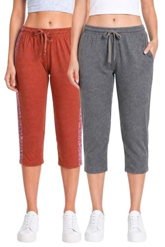 Image of Bahob® Women's 2 Pack Pyjamas Bottoms Lounge Capri Pants Soft Cropped Pjs Trouser For Womens Girls Sleepwear S-XXL (WLS-104-A, Large)