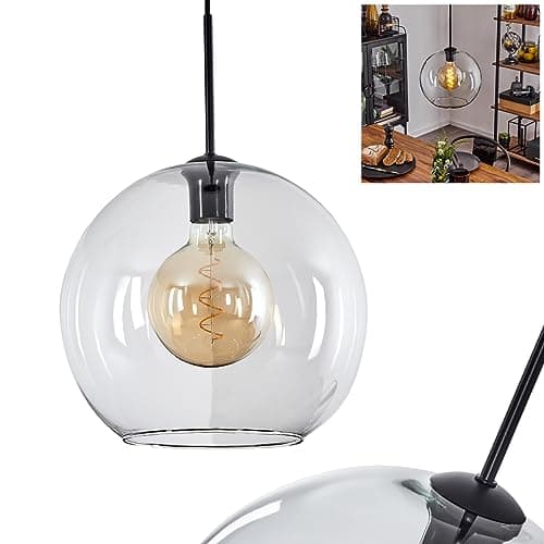 Image of Koyoto Hanging Light, Hanging Light Made of Metal/Glass in Black/Clear, 1-Flame lamp in Vintage/Retro Design with Glass lampshade (Ø 30 cm), Height max. 152 cm, 1 x E27, Without Bulb
