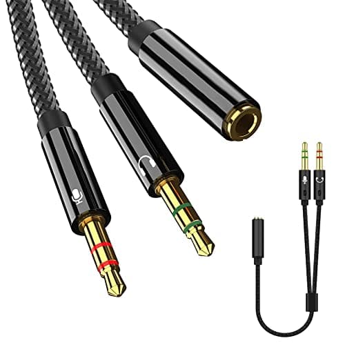 Image of Jaimela 2 in 1 Headphone Mic Splitter, Microphone Splitter, 3.5mm Female to 2 Dual 3.5mm Male Headphone Splitter Cable for PC, Headphones - 22cm