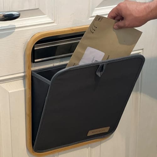 Image of Mail More® Front Door Mail Parcel letter Catcher Cage No Screws - Black Mail Catcher for Letterbox - Post Parcel Holder - Indoor Mail Catcher - Parcel - Bamboo Frame Post Holder