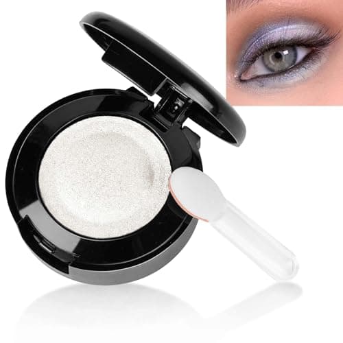 Image of LOPHE Single Shimmer Eyeshadow, Pressed Fine Powder Eyeshadow, Highly Pigmented Longwear Blendable Eye Make up for Day&Night, Waterproof Comes with An Brush and A Small Mirror,White