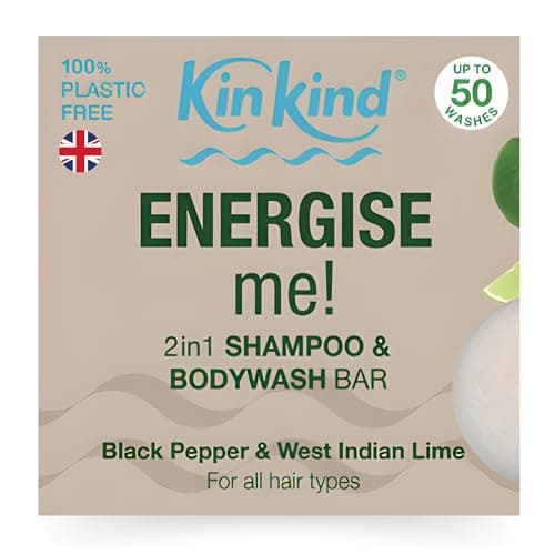 Image of KinKind Mens Shampoo Body Wash & Beard Shampoo Soap Bar. ENERGISE me! 2 in 1 Zesty Lime & Black Pepper for Hair, Beard & Body. Conditioning Coconut Oil Mens Shampoo Bar & Body Wash Soap. UK made