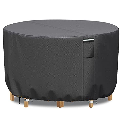 Image of RICHIE Garden Furniture Covers Waterproof, Outdoor Round Garden Table Cover with Air Vent, Heavy Duty Rip Proof 600D Oxford Circular Patio Furniture Set Covers Windproof, Anti-UV (Ø190x80cm) - Grey