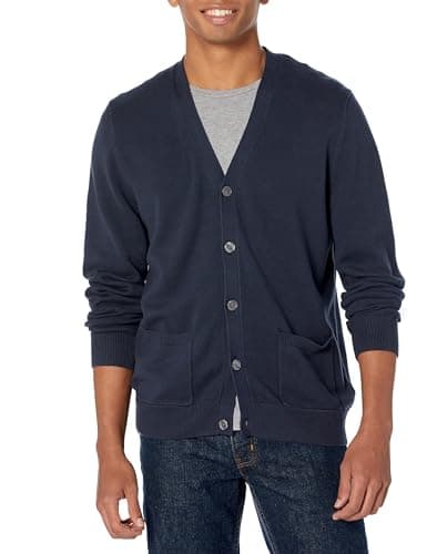Image of Amazon Essentials Men's Cotton Cardigan Sweater, Navy, Large