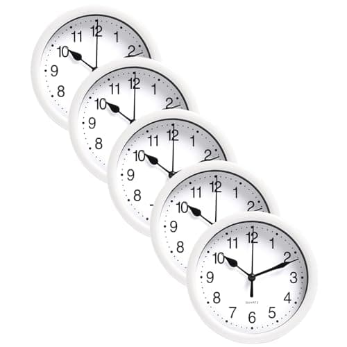 Image of OHS Small Wall Clocks Battery Operated Set of 5, Wall Clock Round Modern 6 Inch Wall Clock for Home Office Bedroom Large Numbers Easy To Read, White