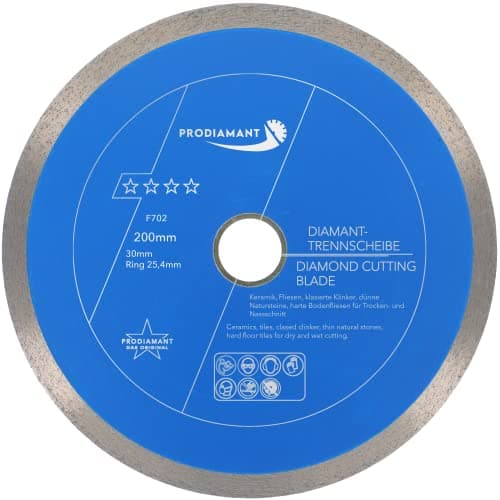 Image of PRODIAMANT Professional Diamond Cutting Disc PRORIM 200 mm x 30/25.4 mm No Breaking with Glazed Tiles Porcelain Stoneware Ceramic