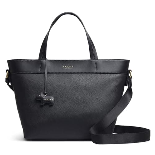 Image of RADLEY London Essex Road Medium Ziptop Multiway Grab Bag for Women, in Black Saffiano-textured PU, with Twin Grab Handles & Adjustable Crossbody Strap