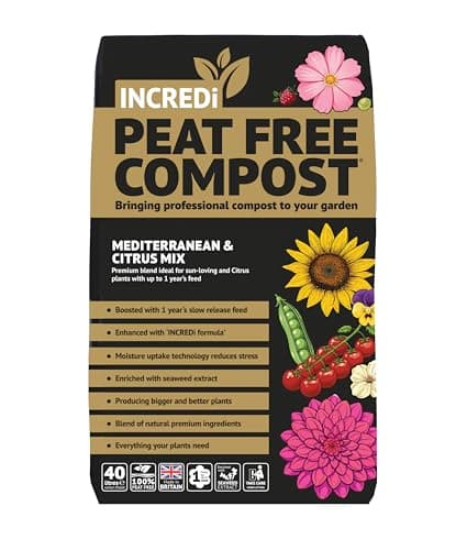 Image of INCREDiPeatFree Premium Mediterranean & Citrus Compost 40L with 120g Incredibloom Plant Fertiliser Peat Free Grow Medium