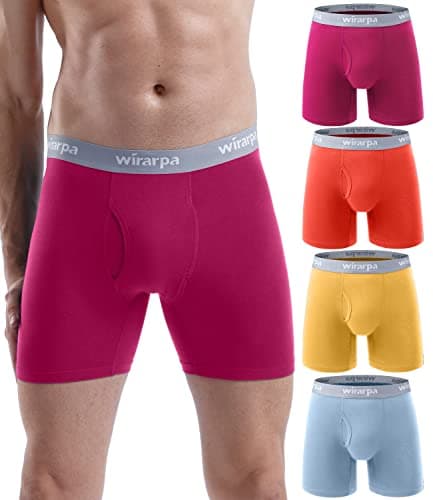 Image of wirarpa Men's Underwear Trunks Cotton Stretch Boxer Shorts Open Fly Tagless Underpants for Men Regular Leg 4 Pack Multicoloured Size L