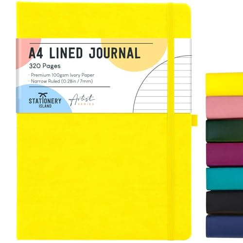 Image of STATIONERY ISLAND A4 Lined Notebook, 320 Pages Thick Journal Notebook, Ruled Journal Hardcover with 100gsm Lemon