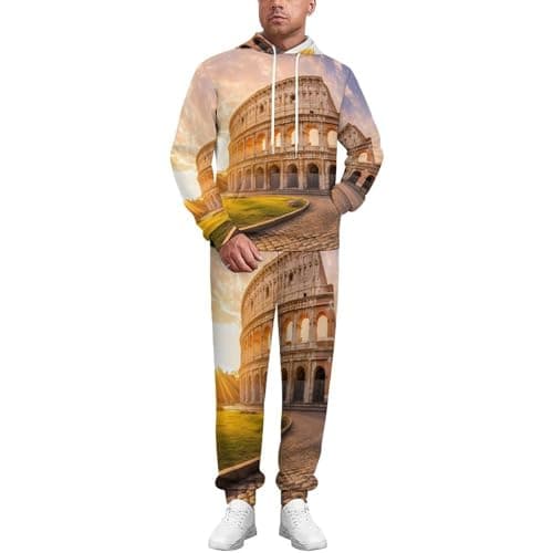 Image of R-ome Italy Sunset Men's Sweatshirt Sets Casual 2 Piece Lounge Jogger Set Comfortable Pullover Hoodie