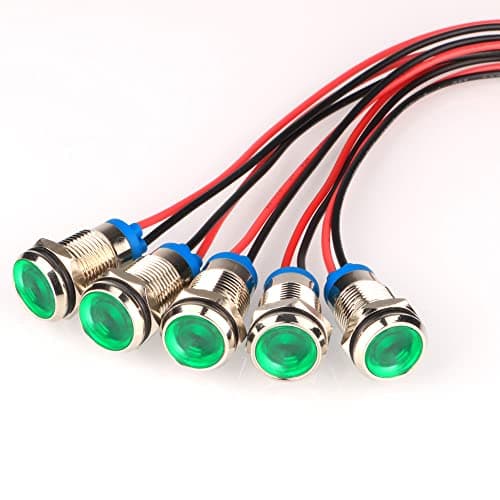 Image of Gebildet 5pcs 10mm LED Metal Indicator Light AC/DC 12-24V Waterproof Signal Lamp Pilot Dash Directional with Wire(Green)