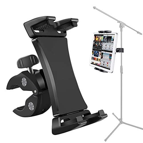 Image of Microphone Music Stand Tablet Smartphone Holder Mount Heavy Duty 360 Degree Swivel Clamp Compatible with 3.5 to 13.5in Phone Tablets, iPad Pro 12.9 11 10.5 Air Mini, Surface Galaxy Tab, iPhone Galaxy