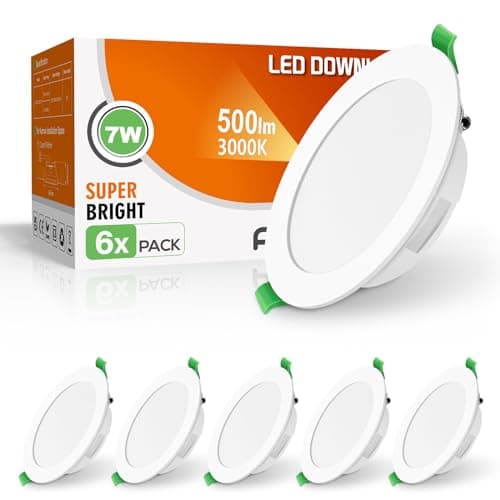 Image of ALUSSO LED Recessed Ceiling Lights 7W 500lm, Ultra Slim Downlights Warm White 3000K, Cutout Ø90-100mm Non-Dimmable Spot Lights, IP44 Waterproof Panel Lights for Bathroom Kitchen, 6 Pack
