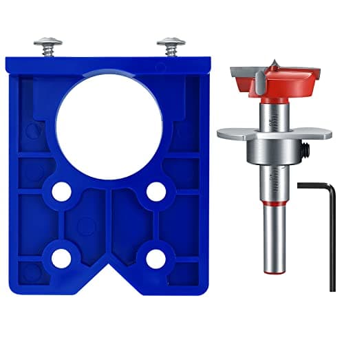 Image of WangLaoWu 35mm Hinge Jig Drill Bits Sets, Concealed Bit Guide Door Boring Hole Saw Cutter with Positioner for Cabinet Mounting Plate, Blue