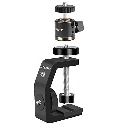Image of UTEBIT C Clamp Camera Mount, 360° Swivel Mini Ball Head, Aluminum Alloy Desk Clamp, Max Load 1.5kg/3.3lbs, for DSLR, Webcam, Monitor, Flash Light, Table, Shelf