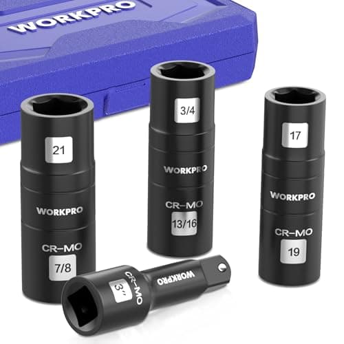 Image of WORKPRO 1/2" DR. Impact Socket Set, Cr-Mo Steel Heavy Duty Flip Sockets with Extension Bar, 17 mm, 19 mm, 21 mm Metric and 3/4-Inch,13/16-Inch, 7/8-Inch SAE Sizes, Lug Nut Socket Set with Storage Box