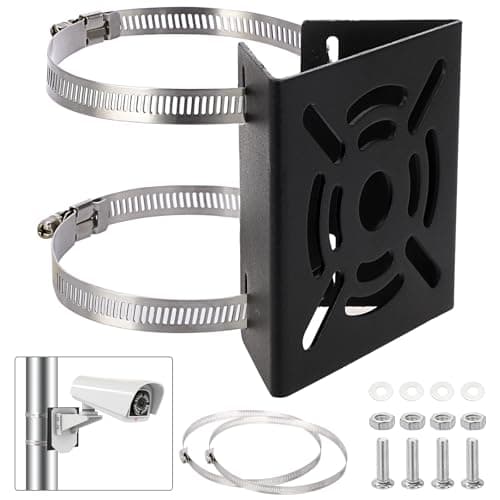 Image of TOLIDA 1 Pack Black Universal Vertical Pole Mount Bracket for CCTV Cameras with 4 Loops - Square Metal Mounting Bracket for Security Camera Ptz Dome, Outdoor/Indoor Wall Mounted Camera Bracket