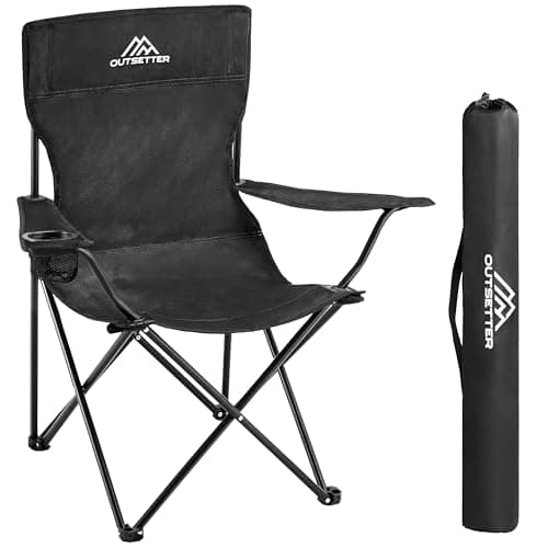 Image of Camping Chair | Lightweight Folding | Portable Chairs for Outdoors | Cup Holder | Storage Cover | Outdoor Leisure Chair Durable with Arm Rest for the Beach, Lawn, Fishing Trip Garden and BBQs Black