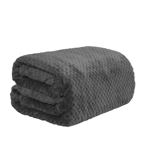 Image of Dreamscene Fleece Blanket Grey Throw, Soft Cosy Warm Throws for Sofas Bed Settee Honeycomb Waffle Faux Fur Blanket Lightweight Fluffy Throws for Beds Double, Charcoal Grey - 150 x 200cm