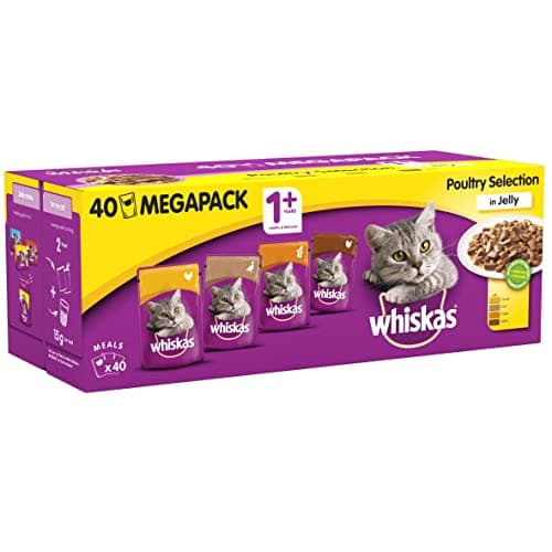 Image of Whiskas Wet Cat Food Pouches, Delicious and Tasty Poultry Selection in Jelly, Suitable for Adult Cats Aged 1+, (40 x 100 g)
