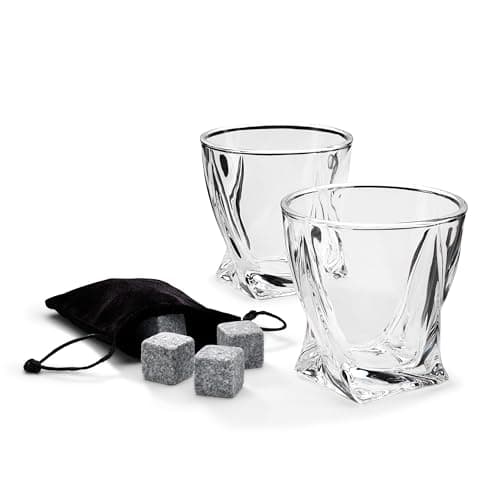 Image of Connoisseur Creations Two Twisted Whisky Tumbler Glasses & Ice Stones Drinks Set