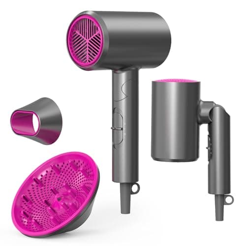 Image of Foldable Ionic Hair Dryer 1800W Professional Blow Dryer with 2 Speed 3 Heat, Cool Shot, Diffuser & Concentrator, Travel Hairdryer for Women & Men - Light Gray