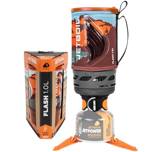 Image of Jetboil Flash 1.0L Portable Fast Boil Stove for Camping and Backpacking with 1-Step Auto Ignition, Propane/Isobutane Burner with Cooking Cup, Mountainscape