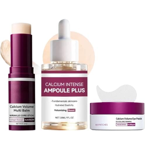 Image of Korean Collagen Wand Stick + Calcium Volume Eye Patches + Cemenrete Calcium Ampoule,Korean Anti-Aging Skincare Trio for Wrinkle Smoothing,Firming & Lifting,Hydrating Care for Eyes,Face,Lips&Neck,3PCS