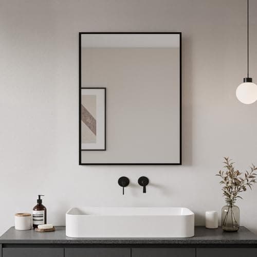 Image of Heilmetz Black Frame Mirror 500 x 700mm, Large Bathroom Wall Mirror,Rectangular Bathroom Modern Wall Mounted Hanging Horizontal/Vertical
